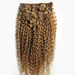 Kinky Curly Clip en extensiones de cabello humano 7pcs / Set Virgin Mongolian Curly Hair Full Head Clip-in Remy Hair Extensions Envío gratis