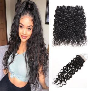 Kinky Curly Deep Wave Virgin Hair Extensions Losse Wave 3/4pcs met kanten sluiting rechte watergolf Virgin menselijk haarbundels met sluiting