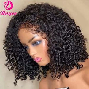 Kinky Krullend Korte Bob Pruiken van echt haar 134 Transparante Kanten Voorkant Pruiken Voor Vrouwen Menselijk Haar Remy 44 Sluiting Zachte Bob Pruik 240118