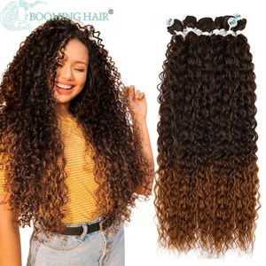 Crépus bouclés cheveux paquets synthétique s Blonde deux tons couleur tissage épais 300g pour les femmes 240327