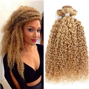 Kinky Curly Hair Weaves 3Pcs Brazilian # 27 Pure Color Paquetes de cabello humano Afro Kinky Curly Extensiones de cabello para mujer negra Sin enredos