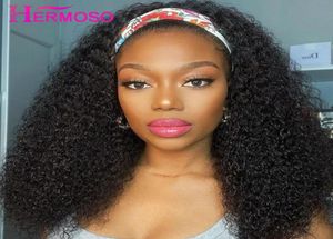 Kinky Curly Headband Wig Human Hair Pruiken Scarf Geen gel Glueless Peruaans voor zwarte vrouwen Lace5479014