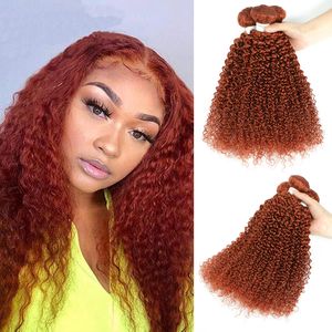 Kinky krullend menselijk haarbundels 350 oranje gember gekleurd menselijk haar weven bundels Braziliaanse Remy Hair Extensions 1/3/4 bundels