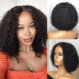 Perruque Bob Lace Front Wig sans colle, cheveux naturels crépus bouclés, 4x4, 5x5, 13x4, 13x6, naissance des cheveux naturelle pré-épilée