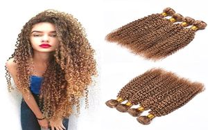 Coiffes humaines bouclées coquines 4 paquets 27 miel blonde pur coloré brésilien vierge cheveux humains 4pcs trame de cheveux 14845558