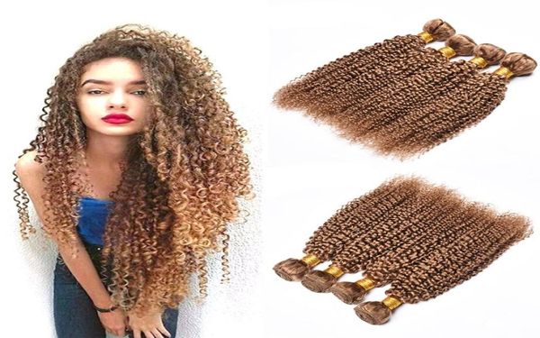 Coiffes humaines bouclées coquines 4 paquets 27 miel blonde pur coloré brésilien vierge cheveux humains 4pcs trame de cheveux 14845558