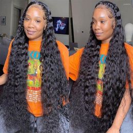 Kinky Curly Human Hair Wig Glueless Transparent Lace Front Wigs Pour Femmes Inch Deep Wave Frontal