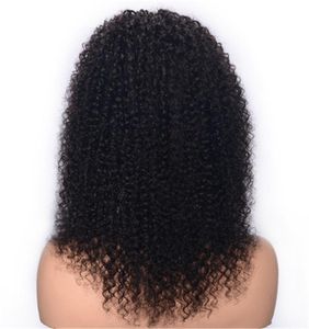 Kinky krullende kanten voorpruiken voor zwarte vrouwen vooraf geplukte Braziliaanse Remy Human Hair Pruik 14 inch7880983