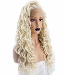 Perruque Lace Front Wig synthétique bouclée crépue blonde platine, cheveux longs, boucles en spirale, ligne de cheveux naturelle, perruques synthétiques Lacefront pour blanc Wo4957545