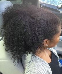 Kinky Curly Ponytail voor zwarte vrouwen Natuurlijke kleur 4b 4c Afro Kinky Krullende Remy Haar 1 Stuk Clip in Paardenstaarten 100% Menselijk Haar