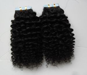 Kinky Curly Skin Inslag Menselijk 100G 40PCS Tape In Menselijk haar Blond Onzichtbaar Zwart Echt haar 1 bundel Remy-haar Bruin1524644