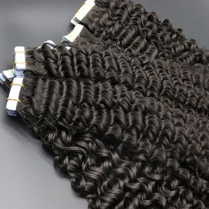Kinky Curly Tape in Hair Extensions Cheveux Humains Non Transformés Brésilien Malaisien Indien Vierge Cheveux Naturel Noir Couleur