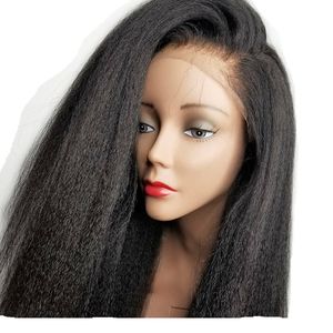 Kinky Straight 13X4 Lace Front perruque Cheveux Humains Pré Cueillis avec des Cheveux de Bébé Brésilien Remy Italien Yaki Frontale Perruques pour Femmes Noires 150% Densité