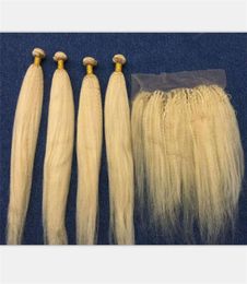 Kinky Straight 613 Blonde Brésilienne Vierge Cheveux 3Bundles avec Fermeture Frontale Italien Grossier Yaki Blonde 13x4 Full Lace Frontal w4793139