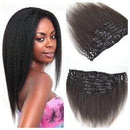 G-EASY Extensiones de cabello humano con clip recto rizado 7pcs 120g Clip recto rizado en extensiones de cabello humano para mujeres negras