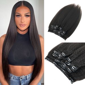 Kinky Straight Clip in Hair Extension Remy Cheveux Humains Brésiliens Yaki Clip ins on Extensions 140g