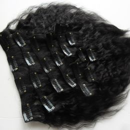 Kinky Straight Clip In Hair Extensions natuurlijke kinky grove clip ins 10 stuks en 120 g/set natuurlijke kleur