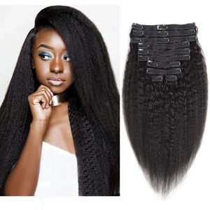 Clip raide coque dans les cheveux humains 8pcack Tête complète pour les femmes noires brésilienes en 240419