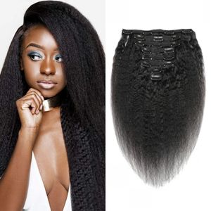 Kinky Straight Clip In Human Hair Extensions Braziliaanse Natuurlijke Kleur Remy Haar 120G 8 Stuks/set Yaki Clips Ins