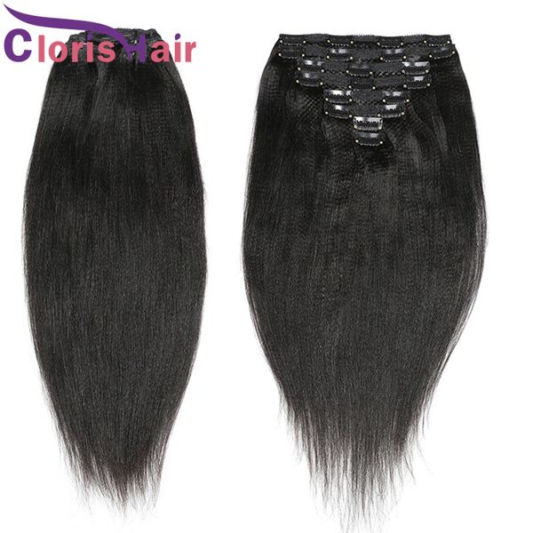 Clip raide coque dans les extensions de cheveux humains Full 8pcs 120g / ensemble Brésilien Vierge Lumière Yaki Natural Weave avec clip ON pour les femmes noires