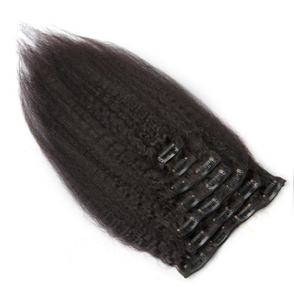 Clips droits crépus dans les extensions de cheveux humains 100g 7pcs ensemble brésilien grossier Yaki clip ins fait à la machine Remy naturel noir tissages de cheveux humains