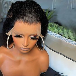 Perruque Bob Lace Front Wig synthétique Yaki, cheveux crépus lisses, pre-plucked, 13x4, perruque Lace Closure Wig courte pour femmes