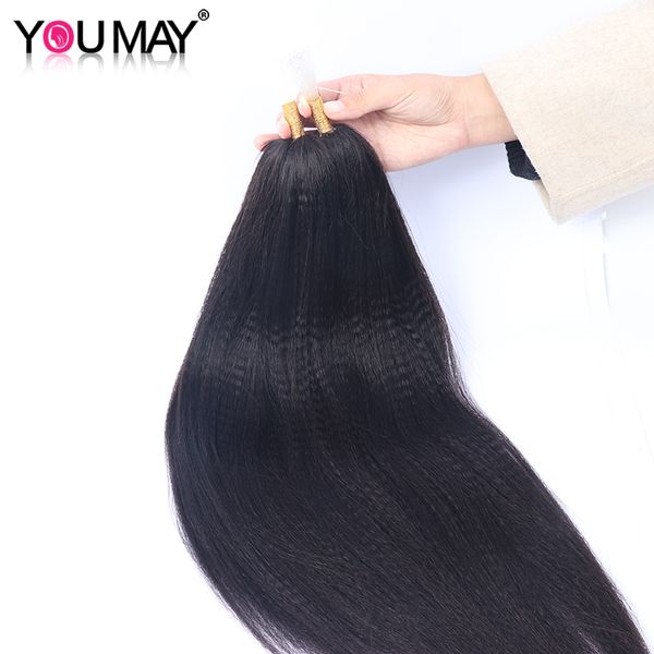 Kinky recto Feather F Tip Human Hair Extensions Nuevo tipo Microlink Feather Tip Bundles para mujeres negras YoMay Virgin