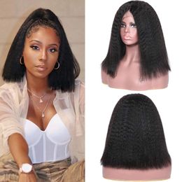 Perruque Lace Front Wig sans colle naturelle, cheveux crépus lisses, Bob, 4x4, 5x5, 13x4, 13x6, naissance des cheveux naturelle, pré-épilée