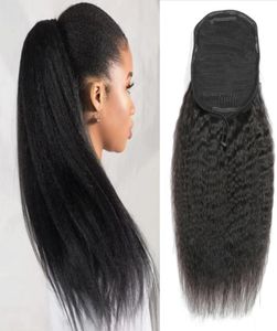 Extensions de cheveux de queue de cheval brésilienne de queue de cheval de cheveux humains droits crépus avec des clips en cordon de queue de cheval Yaki grossier bon marché F3051772