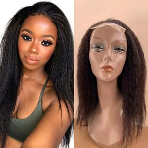 Kinky Straight Lace Wigs Cheveux Vierges Brésiliens Grossier Yaki 4x4 Fermeture Perruque Couleur Naturelle 150% Densité