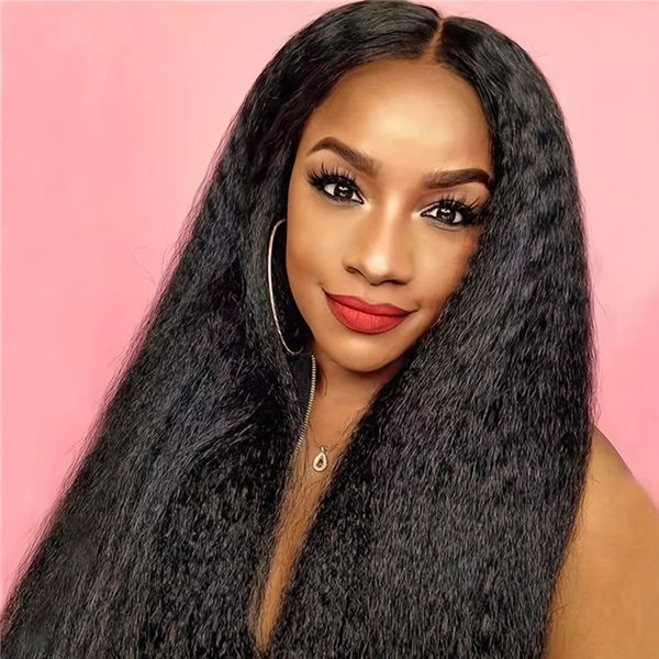 Kinky Straight Long Black Afro s pour femmes 30 pouces cheveux naturels Yaki 240113