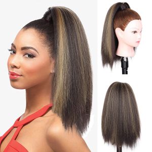 Kinky Straight Ponytail Extension pour Black Highlights Femmes Wrap Around Yaki Straights Pony Tail Clip in Postiche Épaule Longueur Extensions de Cheveux Humains (2/27)