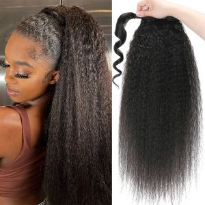 Kinky Straight Ponytail Extension de cheveux humains 145g Wrap Around Clip In Ponytail Natural Black Remy Indian Yaki Hair