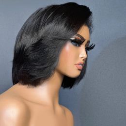 Perruque Bob Lace Frontal Wig 360 naturelle bouclée, cheveux courts et crépus, pre-plucked, avec cheveux de bébé, pour femmes