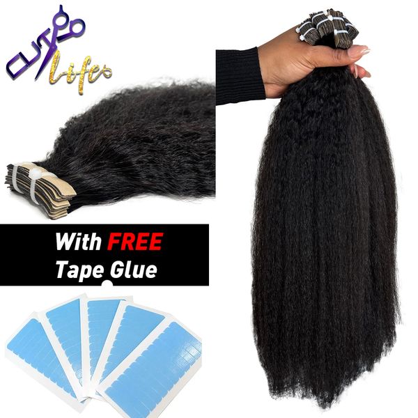 Cinta recta recta en extensiones Cutícula del cabello humano Remy Light Yaki Curl Tape en extensiones de cabello para mujeres Balck de 12-30 pulgadas