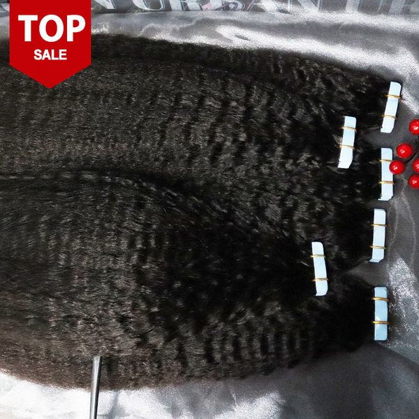 Kinky Straight Tape in Hair Extensions Cheveux Humains Non Transformés Brésiliens Malaisiens Indiens Vierge Cheveux Naturel Noir Couleur