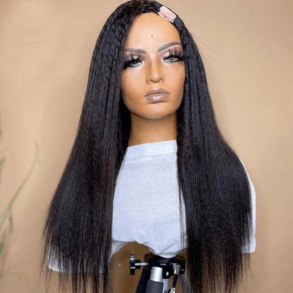 Kinky Straight U Part Perruques de Cheveux Humains 2x4 ouverture Brésilienne Remy Cheveux Sans Colle Us forme perruque Pour Femmes Pleine machine Perruques