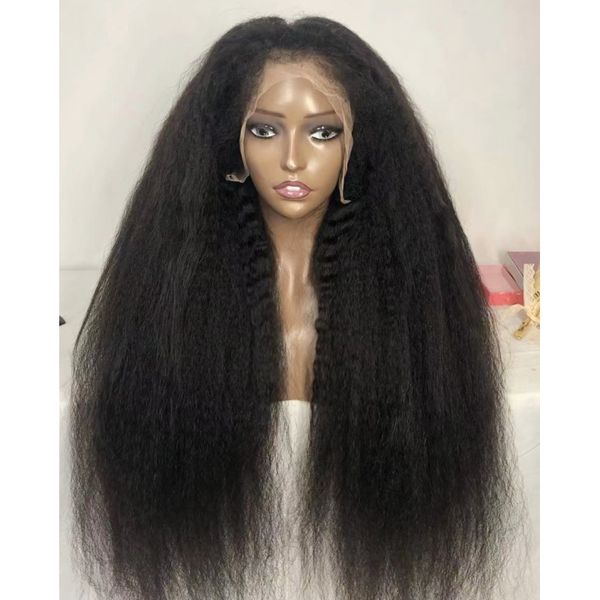 Kinky Straight Virgin Human Hair Straight Full Lace Frontal Wig Cheveux brésiliens Cheveux indiens Cheveux malaisiens Cheveux péruviens Cheveux birmans Couleur naturelle