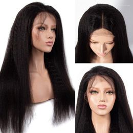 Kinky Straight Wig Silk Base Wigs Top Brésilien 13x4 Lace Front Cheveux Humains 150% Pré Cueillis Pour Les Femmes 14-22 "