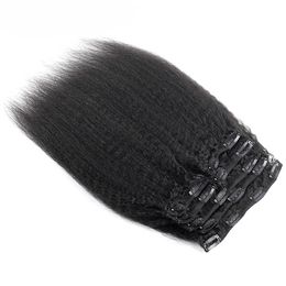 Kinky striaght clip in menselijke haarverlenging 10 stks 100 g / set Braziliaanse natuurlijke haar in clips vol hoofd remy haar