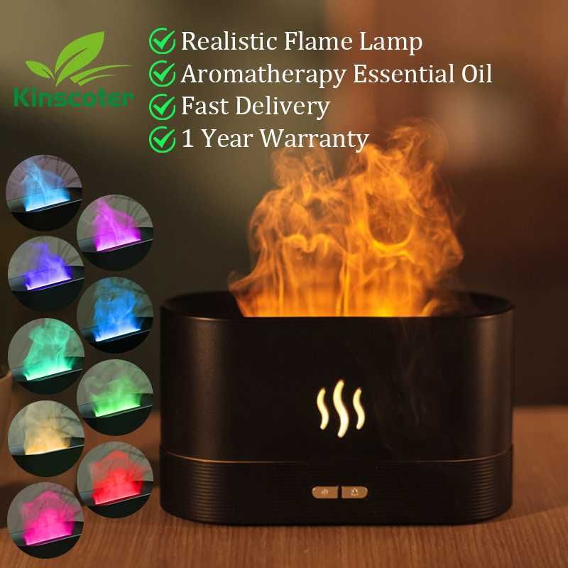 Kinscoter Aroma Diffuseur Air Humidificateur Ultrasonic Col Maker Fogger LED Huile essentielle lampe à flamme