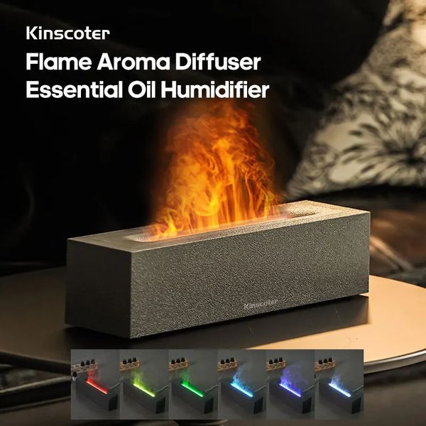 Kinscoter Flame Aroma Difuser Humidificador de aire ultrasónico Fogger Fogger LED ESENCIAL Lámpara de aceite esencial 231227