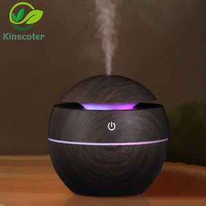 Kinscoter Wood Essential Oil Diffuser Ultrasone USB Luchtbevochtiger Aromatherapie Mini Mist Maker met 7 Kleur LED-licht voor Home 210724