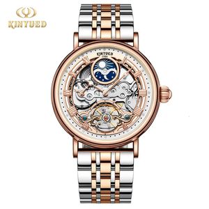 Kinyued Mens Luxury Skeleton Watch Automatic Mechanical Chepping Montres multifonction lumineuse Two Time Inoxydless Steel 240419