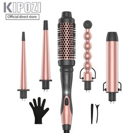 Kipozi Electric Hair Curler 5 in 1 REMPLACABLE REMPLACIABLE WAND Set Set Curling Tong Wand PTC Hair Professional Curling Iron 240429