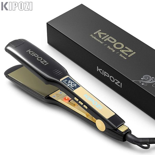 Kipozi Professional plano de hierro plano con pantalla LCD Digital LCD Pantalla de doble voltaje Calefacción instantánea Curling Y240126