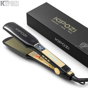 KIPOZI Professional Titanium Flat Iron with Digital LCD Display Dual Voltage Instant Heating Curling Iron