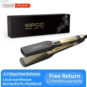 KIPOZI Professional Titanium Flat Iron with Digital LCD Display Dual Voltage Instant Heating Curling Iron L230520
