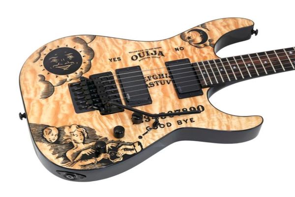 Kirk Hammett KH OUIJA Natural Acolchado Maple Guitarra Electrice Headstock Floyd Rose Tremolo Hardware Black6196040