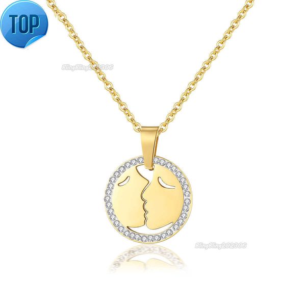 Beso pareja regalo colgante joyería mujer joyería cadena acero personalizado chapado en oro enlace Bling collar